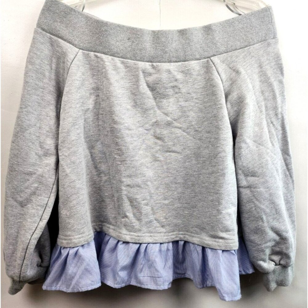 After Market Womens Sweatshirt Small Gray Ruffle Off Shoulder Pullover BOHO